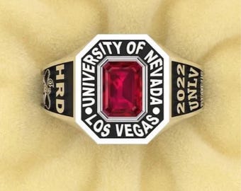 Gepersonaliseerde middelbare schoolklasse ring met roze smaragd edelsteen universiteitsring 925 zilveren klasse van 2026 ring aangepast afstudeercadeau voor hem