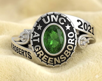 925 Silver Custom High School 2026 Ring Personalized Green Birthstone University Ring Classic Handmade College Graduation Senior Ring Gift