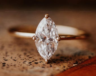 Women&#39;s Handmade 1.50CT Marquise Cut Moissanite Simple Engagement Ring in 10K/14K/18K Gold, Solitaire Wedding Ring, Classic Bridal Ring