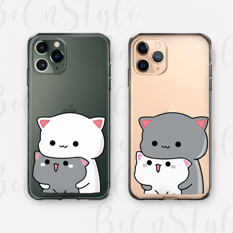 iPhone XS Case iPhone 12 Pro Max Couple Kittens Cats iPhone 11 Case, For Best Friends or Lovers Cute Cartoon Case 