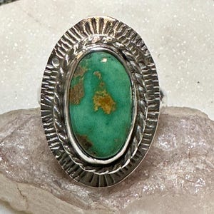 Hand Stamped Green Royston Turquoise Ring