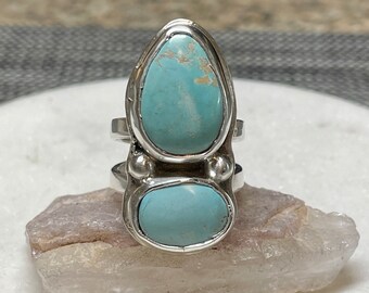 •TURQUOISE• Navajo silver double stone ring (size 7.75)