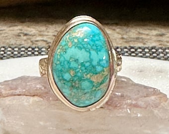 Turquoise Oval Stone With Patten Ring 14K Gold Filled R1410 - Etsy