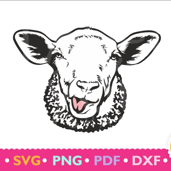 Sheep, Svg, Lamb, Farm, Animal, Ewe, Romney, Wool, Pet, Cattle, Funny, Tongue, Face, Download, Clipart, Vector, Cricut, Png, Dxf