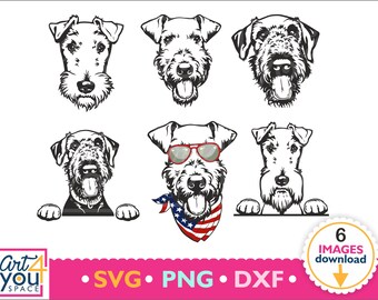 Pet Glasses USA Face dog SVG cricut Clipart Animal PNG American flag svg bundle dxf download peeking bandana Airedale terrier