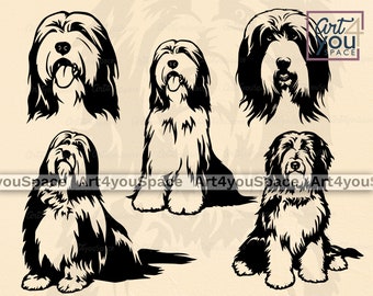 Bearded Collie Hund Svg Dateien für Cricut, Tier Gesicht Vektor Clipart Download, Lustiger Schafhund Kopf Png, Dxf, printable ART, Körper, Rasse