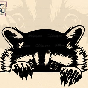 Coup d'oeil raton laveur SVG, dxf silhouettes, fichiers SVG animaux drôles pour Cricut, clipart forêt, fichier de coupe, png raton laveur, imprimable, vecteur de découpe laser