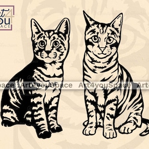 File SVG Tabby Cat per Cricut, Clipart gattino, design della camicia, vettore animale, arte stampabile, Scarica png, eps, jpeg, taglio dxf, corpo seduto