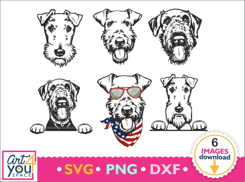 Pet Glasses USA Face dog SVG cricut Clipart Animal PNG American flag svg bundle dxf download peeking bandana Airedale terrier