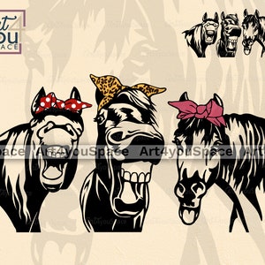 lustige Pferde SVG Cricut, Bauernhof Tier Bandana Vektor Clipart, Vieh Kopf Gesicht, Download, Shirt-Design, Png druckbare Kunst, dxf Schere