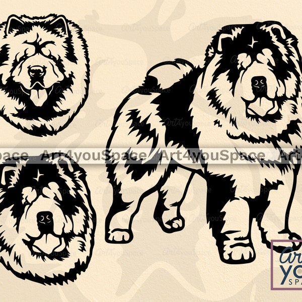 Chow Chow clipart, dog svg file for Cricut, Head Face body, pet vector, Breed png, Download dxf, Printable art, shirt design