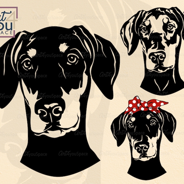 Doberman svg, Dog SVG Files for Cricut, Natural Doberman Pinscher bandana clipart, Download face vector, portrait, Printable art, png, dxf