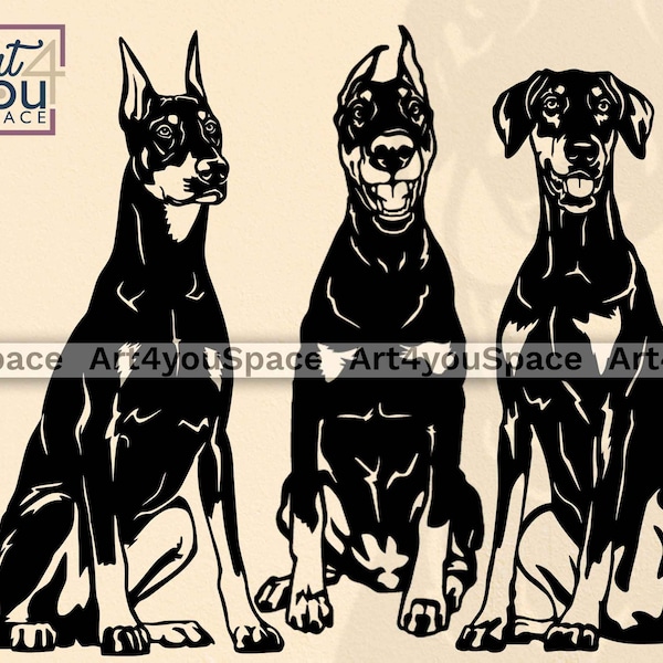 Doberman svg, Dog SVG Files for Cricut, Natural Doberman Pinscher clipart, Download sit vector, Printable art, png, dxf laser cut file CNC