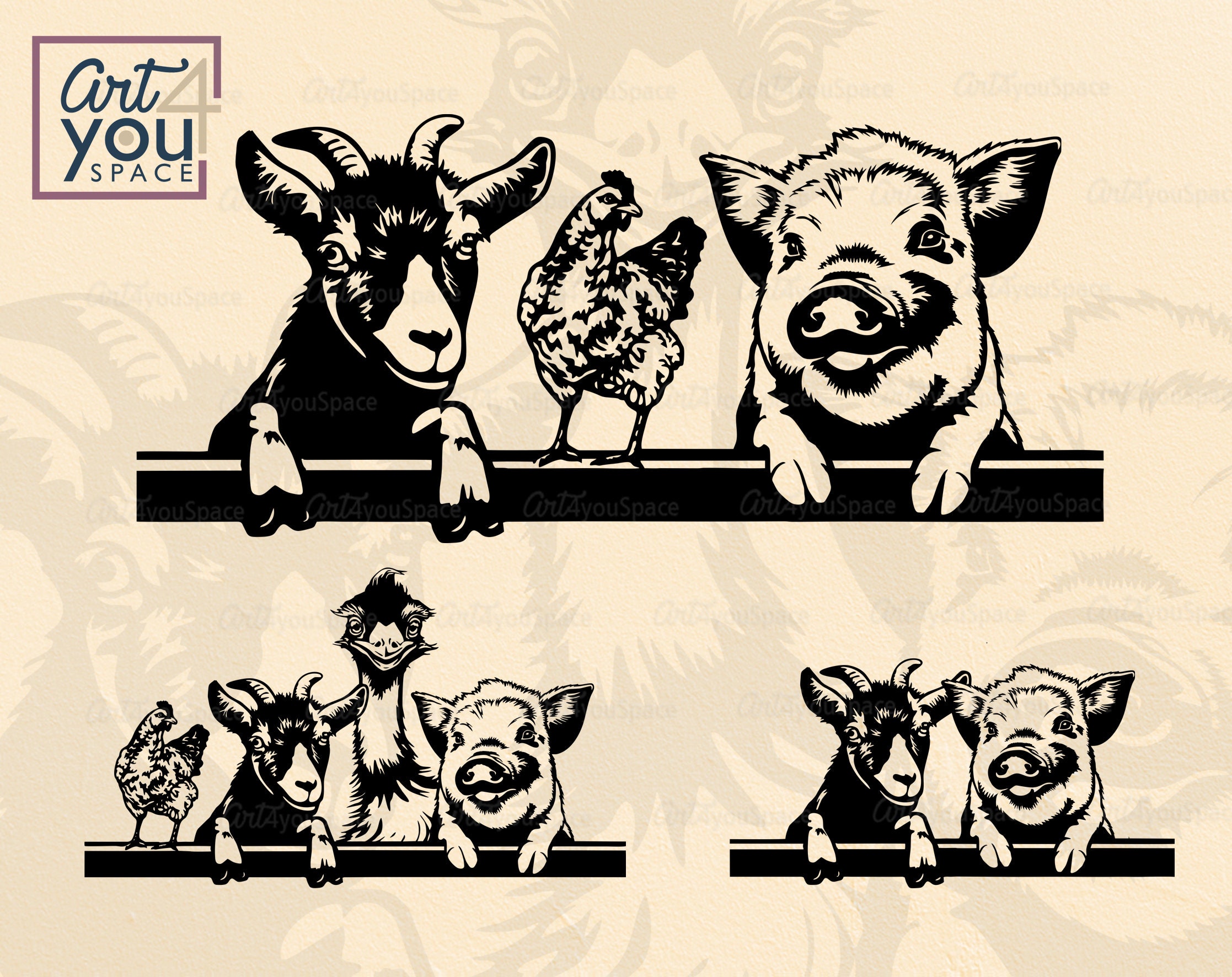 Download Farm Animals Clipart Svg Files For Cricut Chicken Goat Pig Etsy