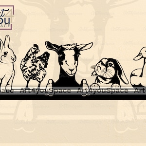 Animaux de ferme clipart, fichiers svg pour cricut, Poulet Chèvre lapin lapin Canard Peeking canard, Logo de la ferme dxf, Vector download, png printable art