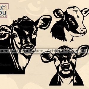 Calf Svg File For Cricut, Livestock Vector Printable Art, Cow Kid Clipart, Farm Animal Head Face Dxf Plasma File, Laser Cut, Heifer Png Set
