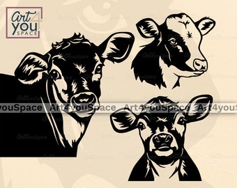 Calf Svg File For Cricut, Livestock Vector Printable Art, Cow Kid Clipart, Farm Animal Head Face Dxf Plasma File, Laser Cut, Heifer Png Set