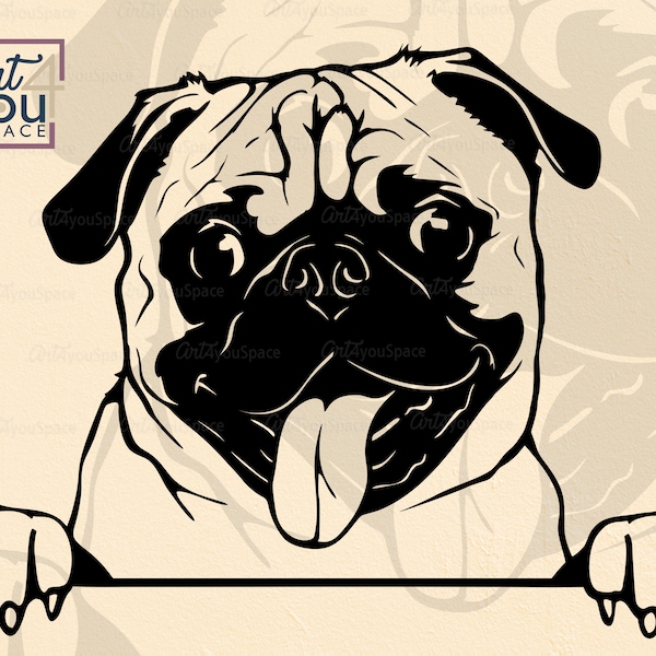 Pug dog svg file for cricut, peeking cute dog clipart, funny animal face, peekaboo, Download, design, Vector, dxf, shirt svg, printable, png