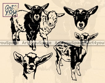 Goat svg file for Cricut, cute farm animal clipart, farmhouse sign, pygmy goat vector image, png, dxf, printable art, body, t shirt design