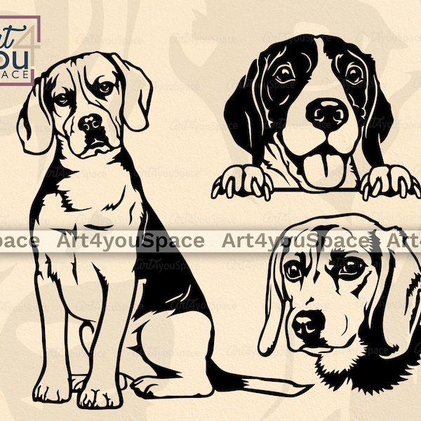 Beagle svg, dog svg file for Cricut, Vector clipart, Cute pet Face, Head, body, dxf, png, download, shirt design, printable art, breed