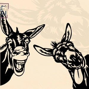 May include: Black and white illustration of two donkeys. One donkey is smiling widely, showing teeth. The other donkey is sticking out its tongue. The image has the text "Art 4 You Space" in the upper left corner.