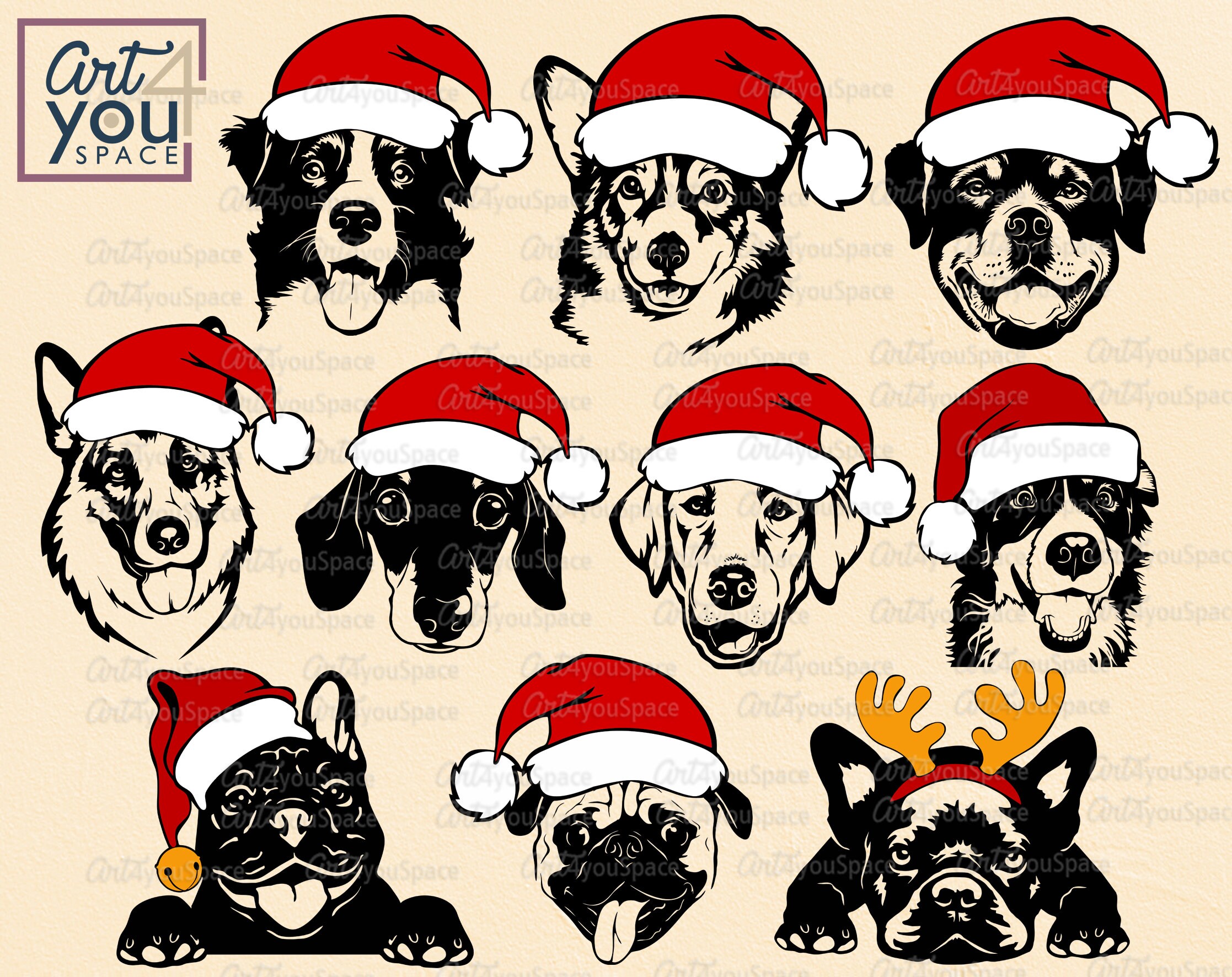 Christmas dog SVG bundle dog Santa hat clipart cricut funny Etsy