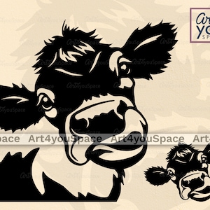 Tête de vache svg Cricut, clipart génisse, animaux de la ferme png, téléchargement de grimace de veau, vecteur découpé au laser, plasma cnc glowforge DXF, art imprimable