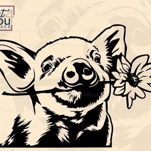 Pigs Svg files for cricut, Farm animal flower, Piggy, Piglet, Swine, Farmhouse clipart, cute livestock vector download, png, printable, dxf