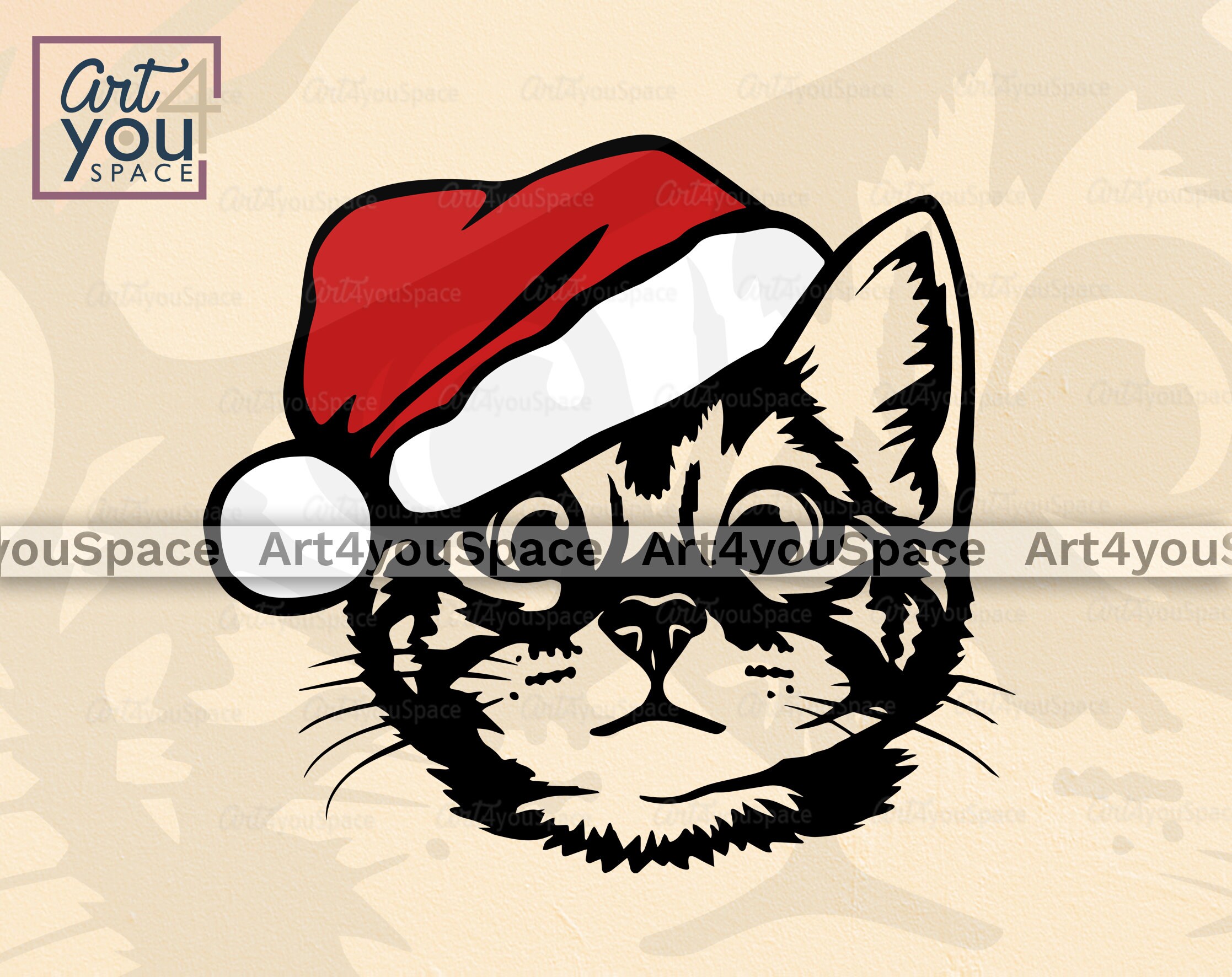 Christmas cat Clipart Cricut SVG bundle cute cat Santa hat | Etsy