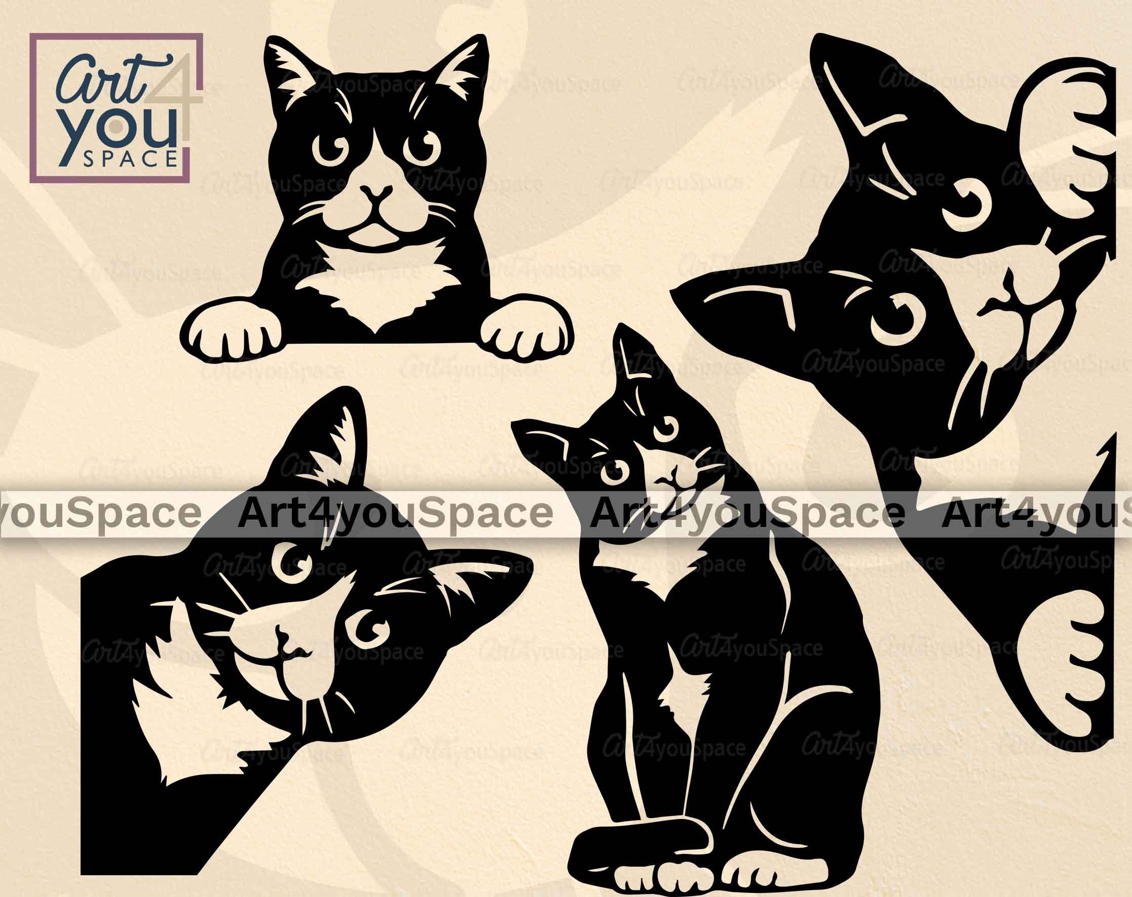 Tuxedo Cat SVG Cricut Peeking Animal Clipart Download - Etsy