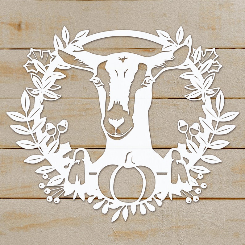 Download Goat svg floral wreath vector cut file farm animal peek a ...