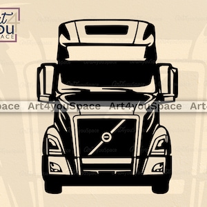 Volvo Day Cab Truck SVG files Cricut, Tractor trailer clipart, car front vector, DXF, printable drawing PNG, cameo silhouette, logo design