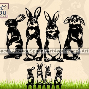 Fichiers SVG / Dxf de lapin pour plasma, Cnc, Glowforge, Lightburn / vecteur découpé au laser, conception de piquet de jardin, clipart lapin de Pâques, projets Cricut