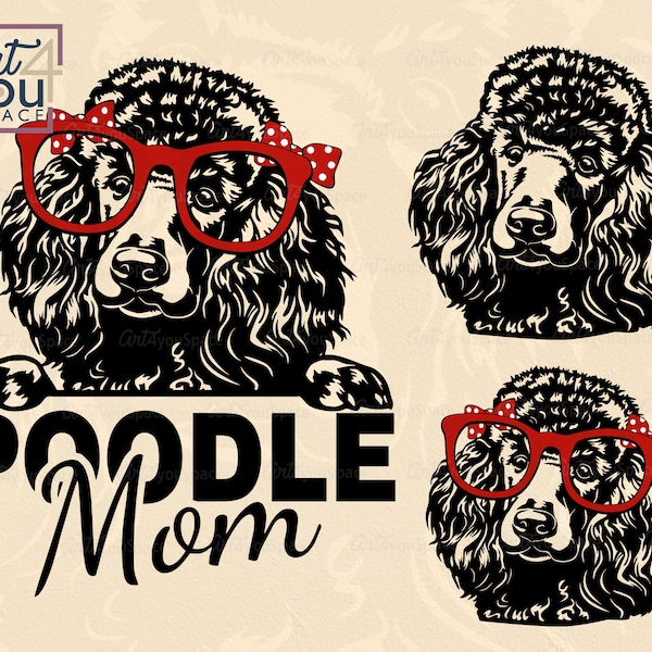 Poodle svg, dog svg file for cricut, black poodle mom, Face bandana glasses clipart dxf, portrait vector Breed PNG Printable Download, shirt