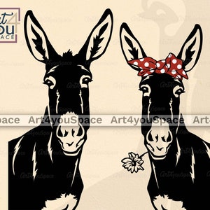 Muilezel Svg-bestanden voor Cricut, grappige boerderijdieren Clipart, gluren ezel Vector, download Dxf Eps Png afdrukbare kunst, bandana bloem shirtontwerp
