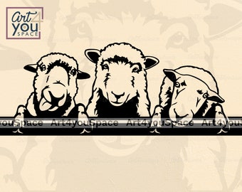 Sheep svg, Funny Lamb svg, Cricut, Flock of suffolk sheep, Farm Animal Peeking, Ewe Png clipart Download, Vector image Dxf shirt logo design