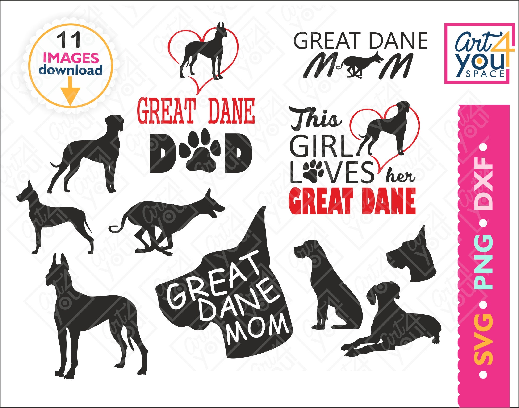Download Great Dane Svg Dog Breed Love Great Dane Mom Dad Clipart Etsy