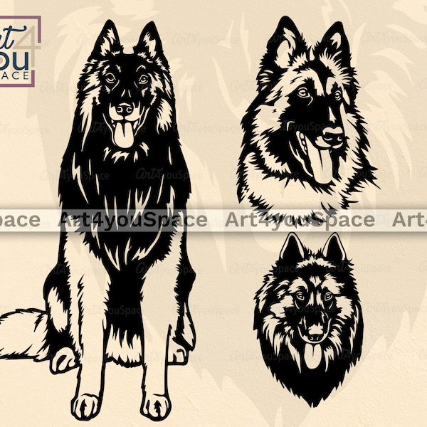 Belgian Tervuren Dog svg files for Cricut, Vector Clipart, animal pet face head body dxf, download, printable art, tshirt design png