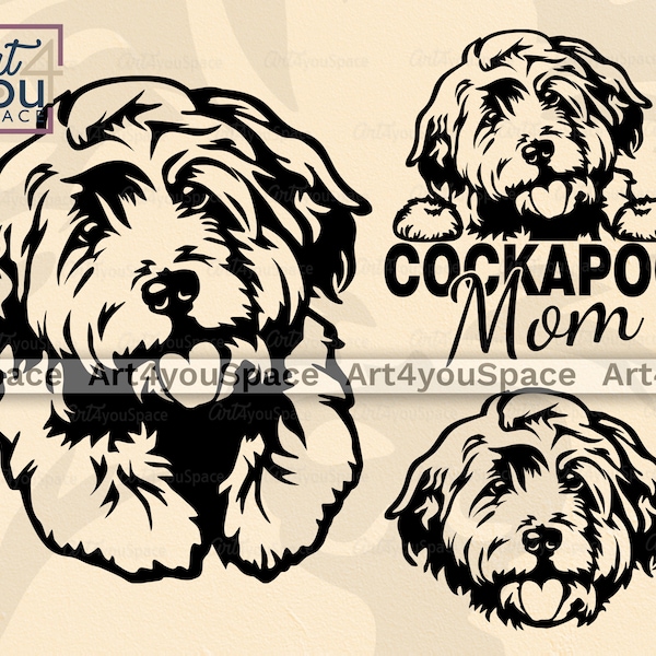 Cockapoo Dog SVG Cricut, Cute Puppy Clipart, Download PNG, Breed Vector, DXF, Printable Art, Mini Cockapoo Mom Design, Pet Paws Face, Head