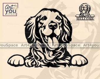 Golden Retriever svg, Dog Laser Cut Vector Download, Goldie papercut, metal, plywood cutting design, png, dxf Plasma CNC Glowforge