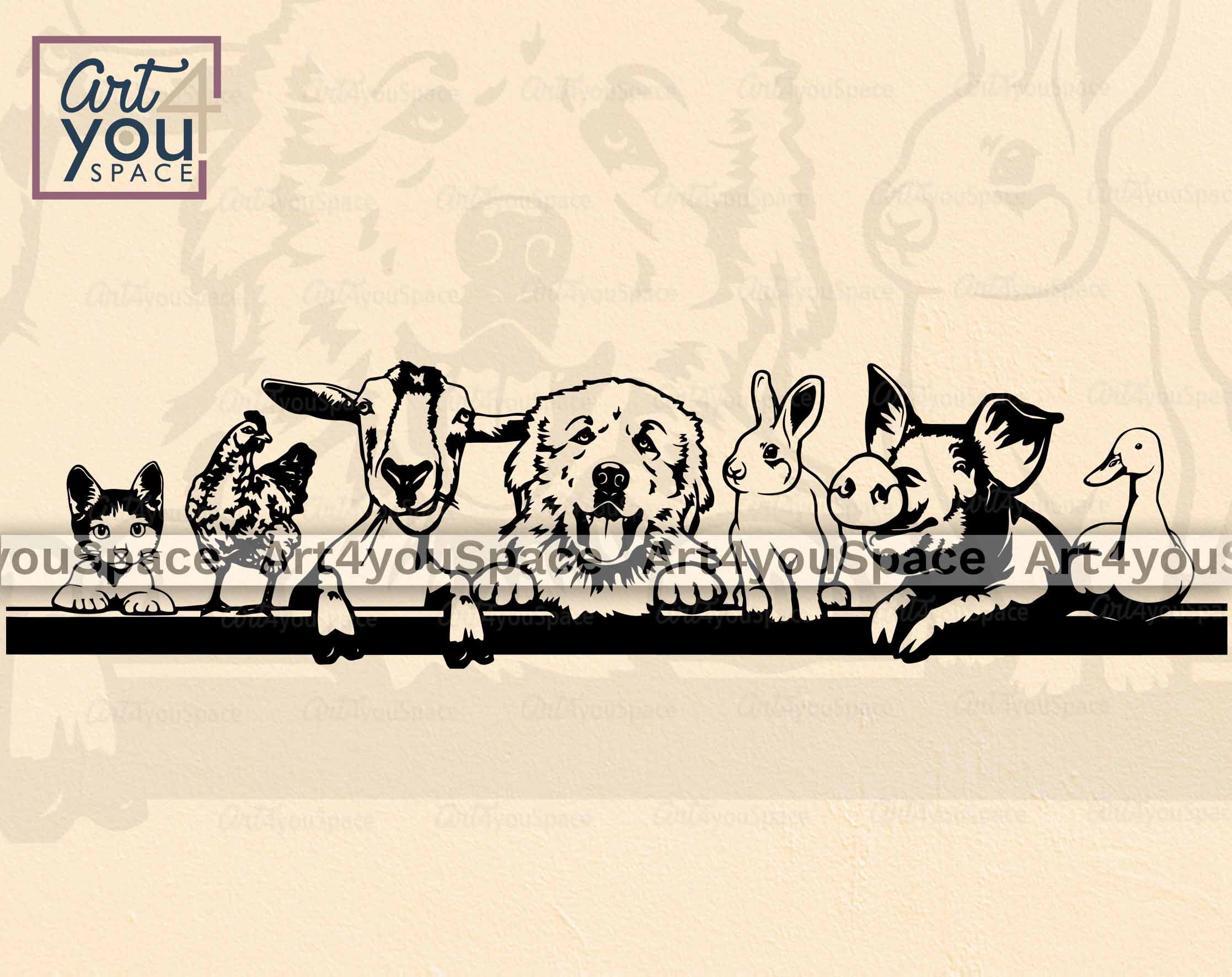 Farm Animals Clipart, SVG Files, Chicken Goat Rabbit Pig Great Pyrenees ...