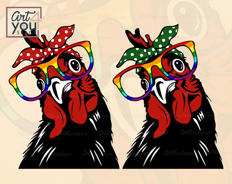 Download Chicken with rainbow glasses bandana Svg files for cricut | Etsy