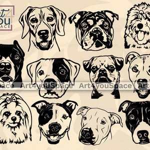 Chiens SVG, Cricut Project Clipart, Vecteur Chihuahua Pitt Bull Beagle Bulldog Old English Sheepdog Shih Tzu American Staffordshire Terrier