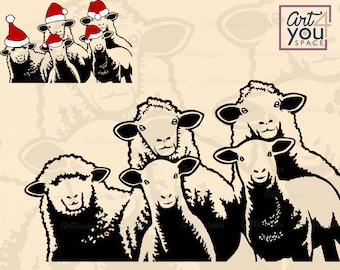 Sheep svg files for Cricut, Clipart Funny Lamb, Farm Animal, Ewe, Peek a boo, Christmas Download, Vector, Png, Dxf Flock of sheep, printable