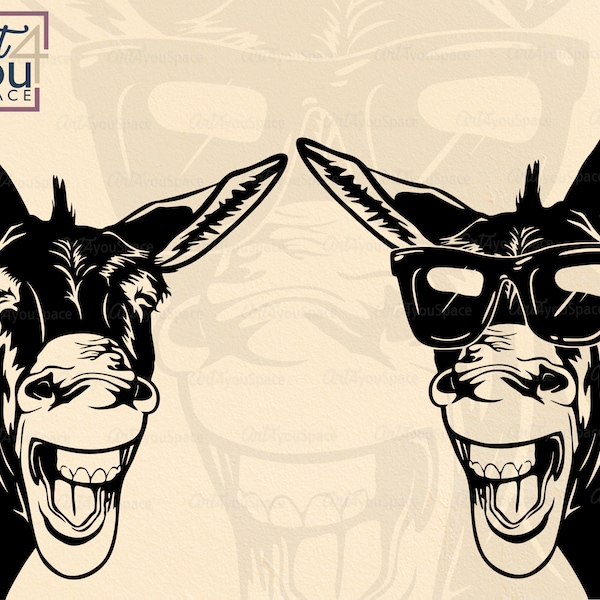 Donkey Svg, cricut, Funny animal glasses, farm, head peeking, clipart, vector, png, shirt svg, dxf plasma cnc laser cut, printable, download