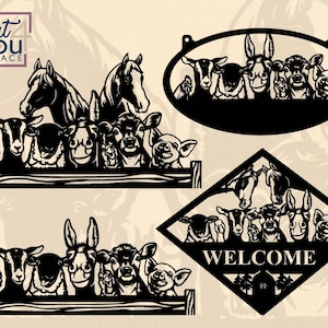 Granero Animales Svg, Archivos Dxf para Cnc, Vector de corte láser, Archivos de plasma, Letrero de metal grande de granja, Archivo Brother Scan n Cut, Imágenes prediseñadas de granja, PNG