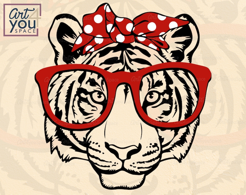 Download Svg Tiger glasses bandana Cricut Wild Animal Face Head Zoo ...
