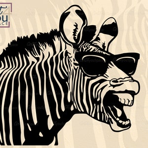 zebra Svg, cricut, funny animal in Glasses, safari animal, head, zoo, african, clipart, vector, download, png, shirt stencil, dxf, laser cut image 1