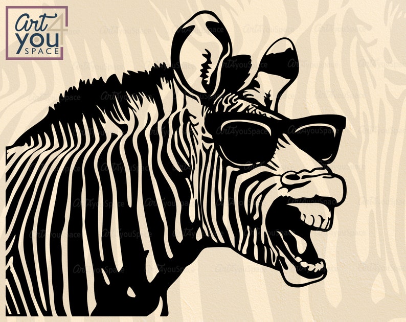 zebra Svg, cricut, funny animal in Glasses, safari animal, head, zoo, african, clipart, vector, download, png, shirt stencil, dxf, laser cut image 1