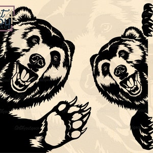 grizzly bear SVG files cricut, bear clipart, funny wild woodland Animal Christmas, Wildlife, peek a boo PNG, vector graphics, Download dxf